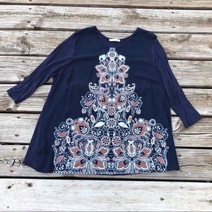 Navy Patterned Blouse